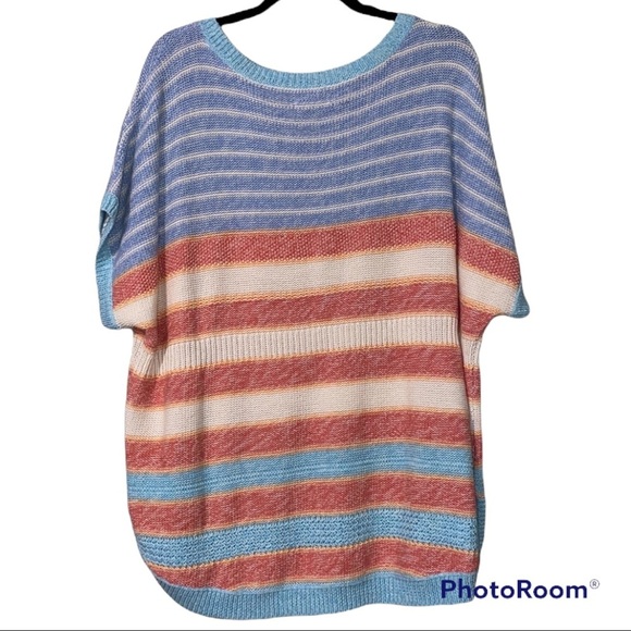 Chaps 1X womens short sleeve lightweight summer knit sweater striped pastels NWT - Picture 1 of 11